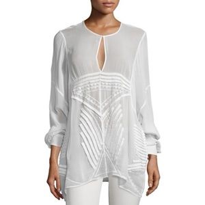 IRO Blouse Top Sheer Jace Fringe Keyhole White 34